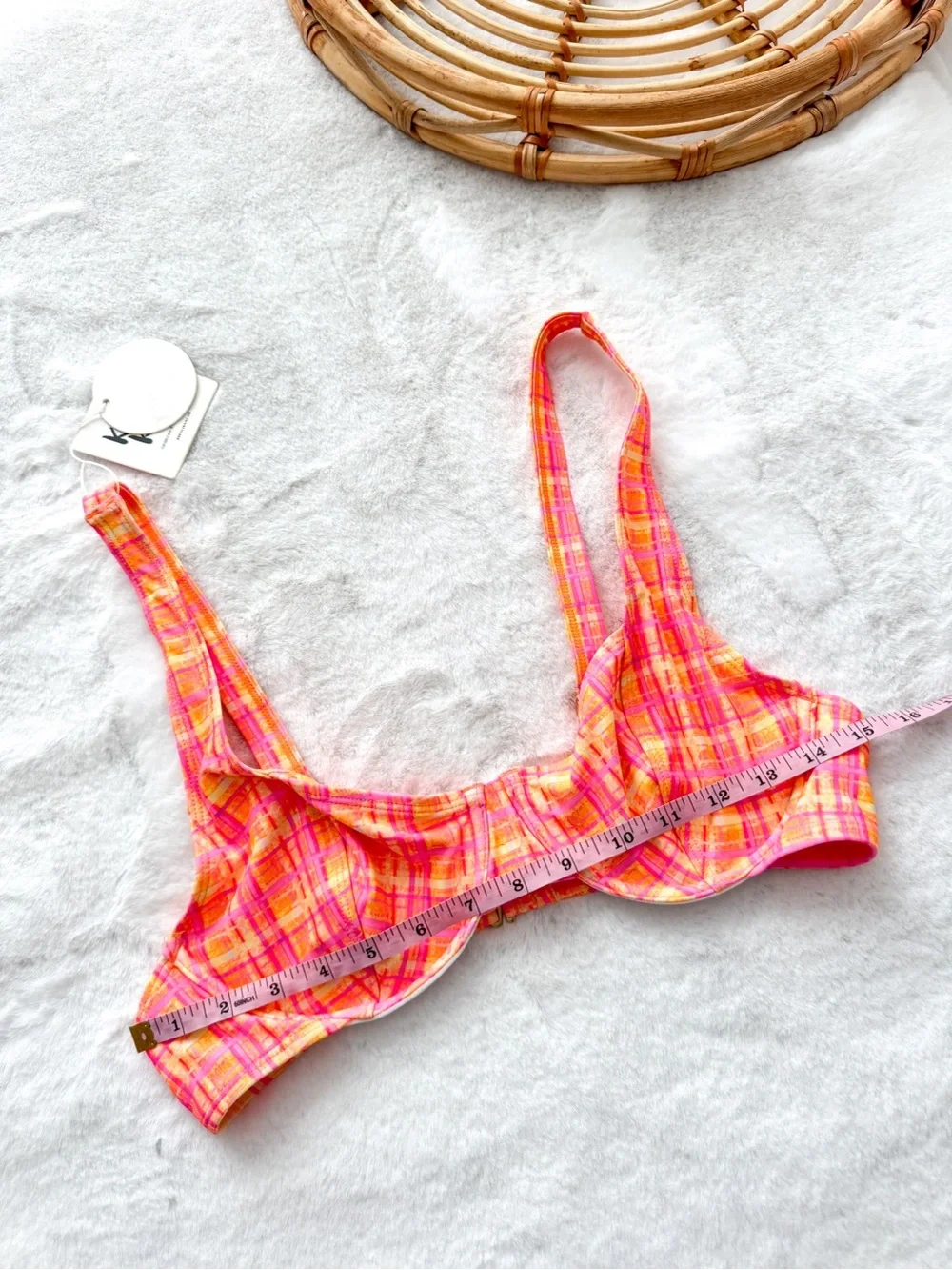 Kulani Kinis Underwire Bralette Bikini Top Peaches Orange Plaid NWT